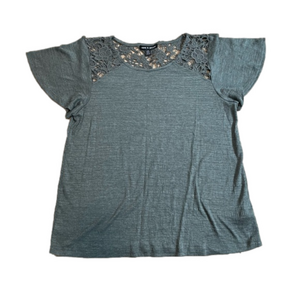 Cable and Gauge Green Crochet Short Sleeve T-Shirt Size Large